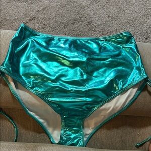 Shimmering Teal High-Waist Bikini Bottoms 0XL new